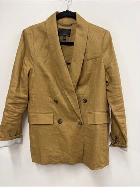 Banana Republic Women's Mustard-Tan Double-Breasted Linen Blazer 8